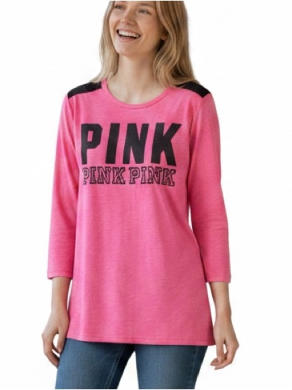 VICTORIA’S SECRET PINK: 3/4 Sleeve Hot Pink Raglan Shirt - Size Small